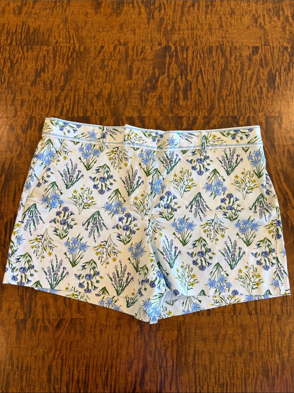 LOFT Cream Floral Shorts with Blue & Green Print